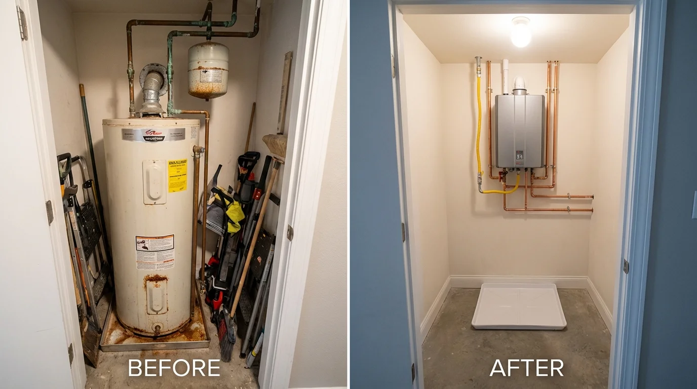 Tank water heater versus wall-mounted tankless unit comparison for Waterloo, WI homeowners